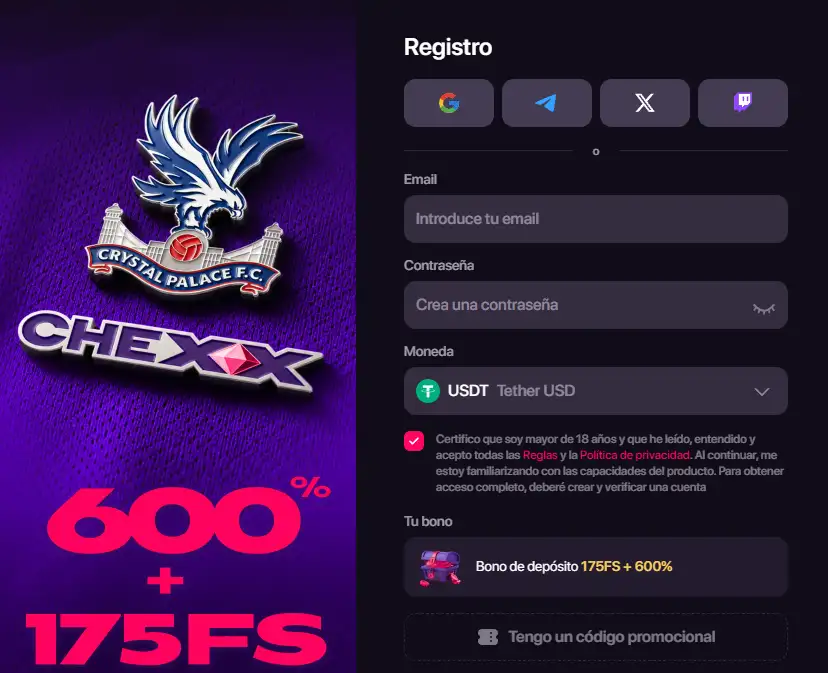 Formulario oficial de registro de CHEXX con sus métodos de acceso