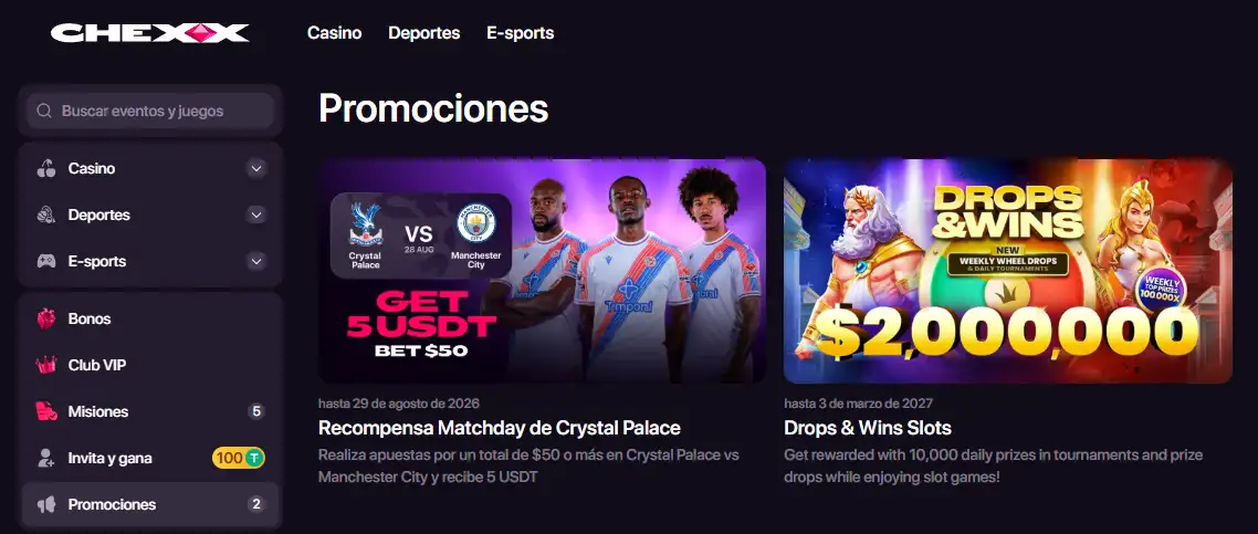 Página oficial de promociones de CHEXX